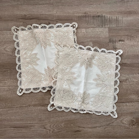 Vintage 100% Cotton Doily Linens Crochet Lace Cushion Pillow Cover‎ Set of 2 NWT